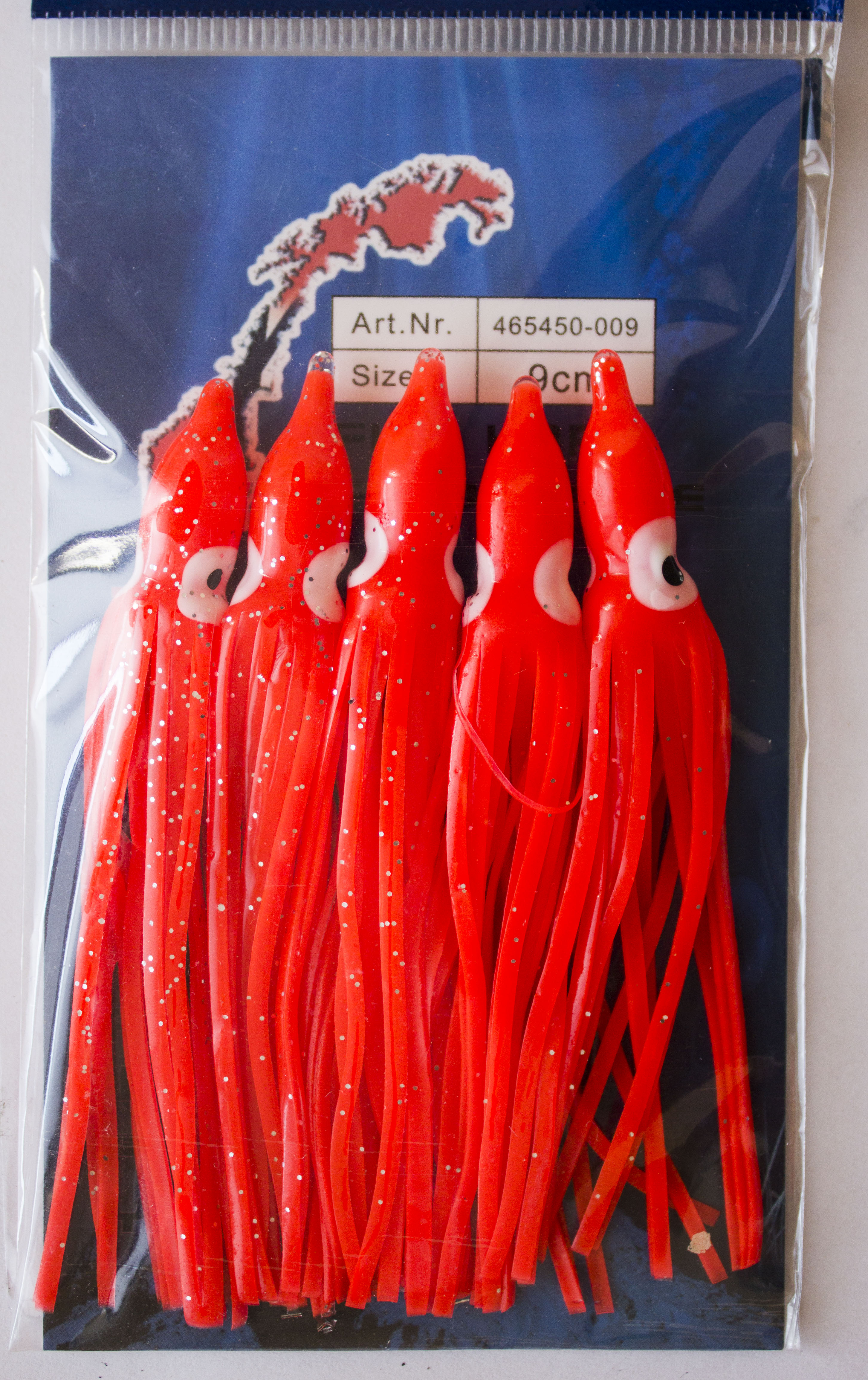 Roter Tintenfisch-Rockköder, 9 cm, zum Salzwasserangeln. Angelausrüstung für Meeresangler. – Fishing Adventure GmbH