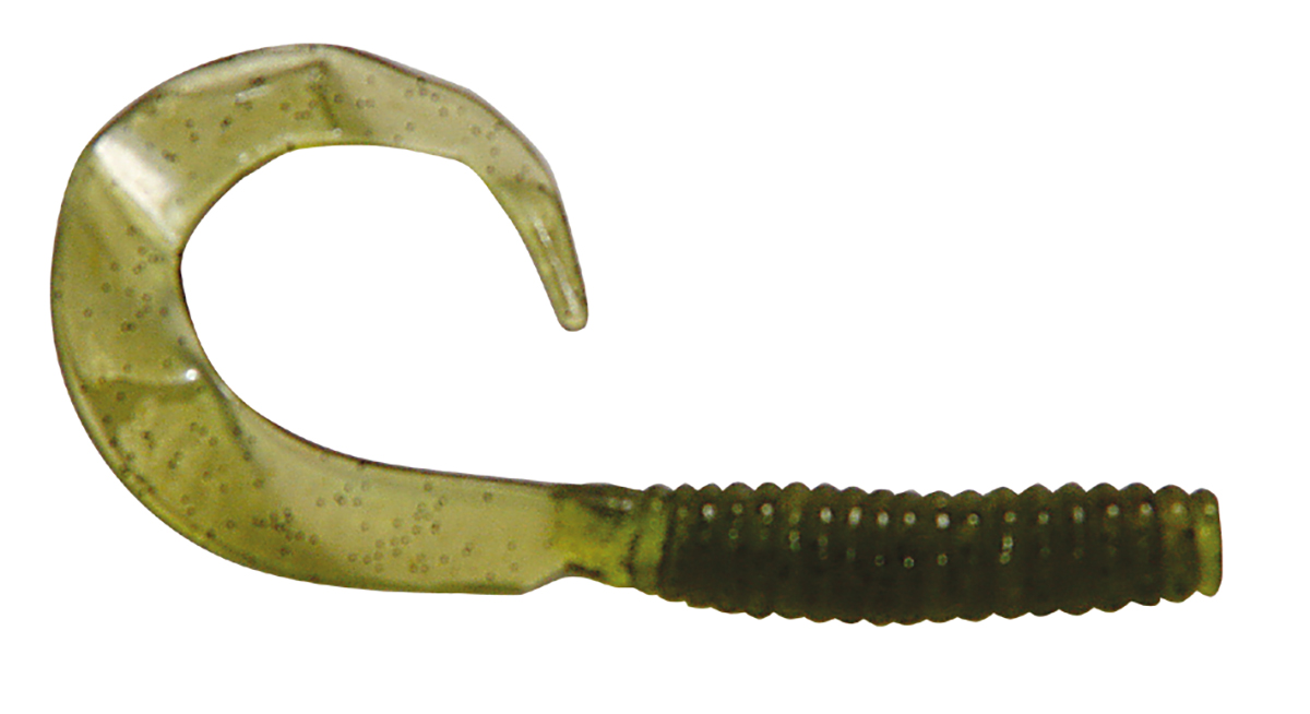 Angelköder aus Gummi, Twister mit Lockschwanz in Olivgrün für Raubfischangeln – Fishing Adventure GmbH