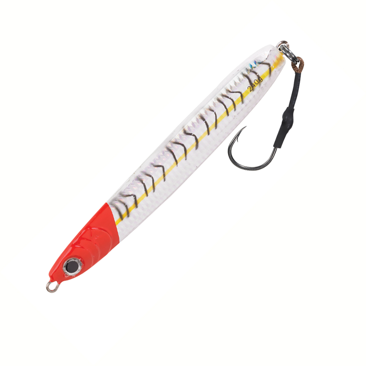 Meeresangeln Pilker Köder in Weiß-Rot, 240g, für Hochseeangeln und ambitionierte Meeresangler. – Fishing Adventure GmbH