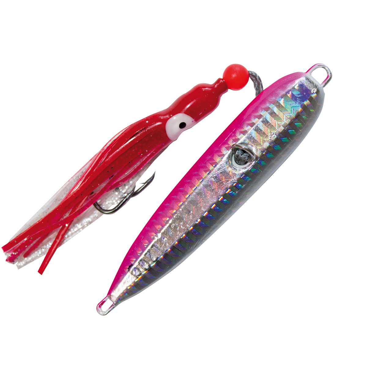 Pilker Angelköder mit Oktopus-Beifänger in Pink-Silber für Meeresangeln und Hochseeangeln. – Fishing Adventure GmbH
